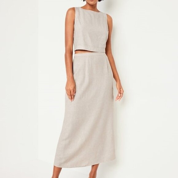 Linen-Blend Maxi Skirt SIZE 3X NATURAL LINEN COLOR - Picture 1 of 12